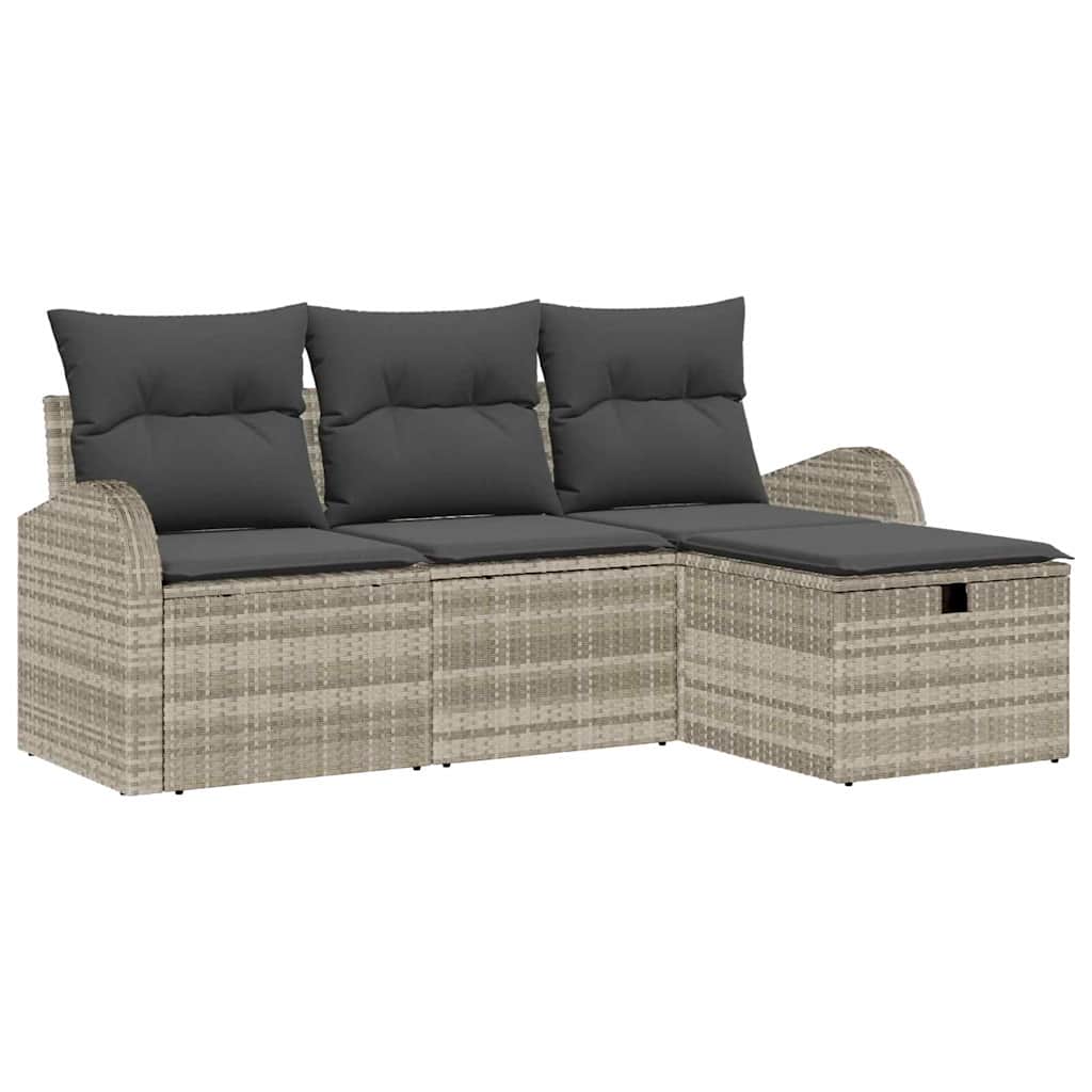 Bankstel met kussen met opslag 4 pcs Lichtgrijs poly rattan is nu te koop bij PeponiXL, paradijselijk wonen!