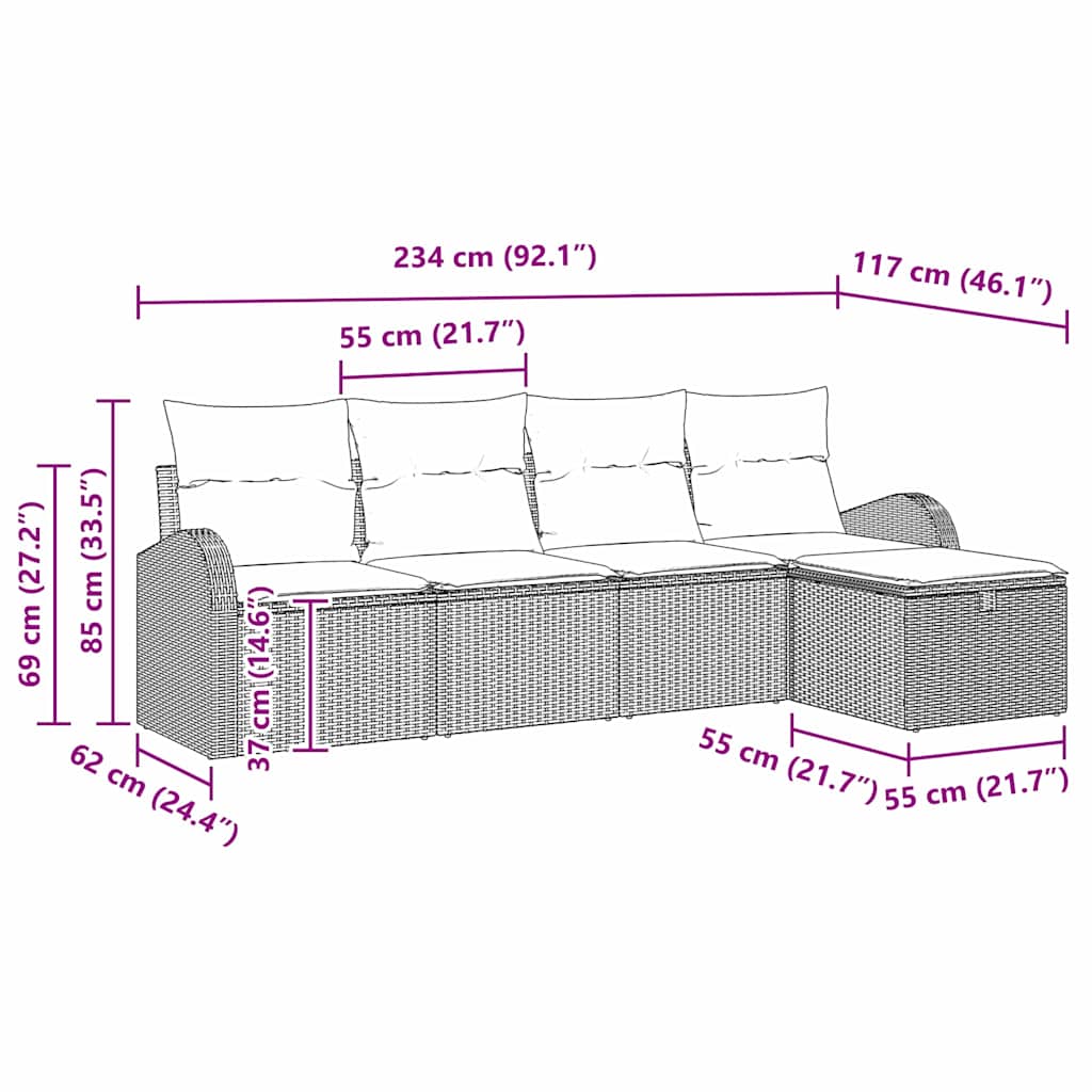 Bankstel met kussen met opslag 5 pcs Zwart en Crème poly rattan is nu te koop bij PeponiXL, paradijselijk wonen!