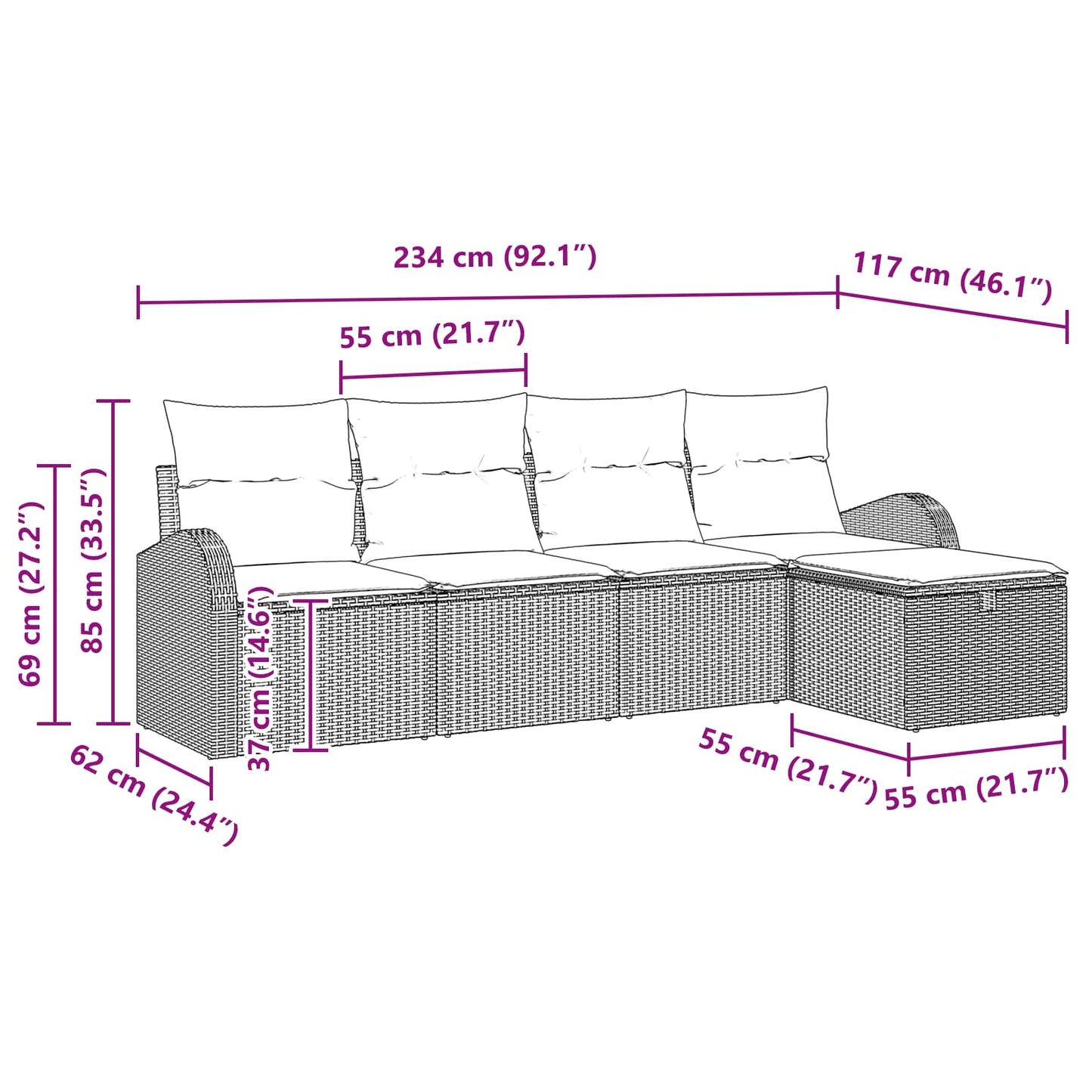 Bankstel met kussen met opslag Lichtgrijs poly rattan is nu te koop bij PeponiXL, paradijselijk wonen!