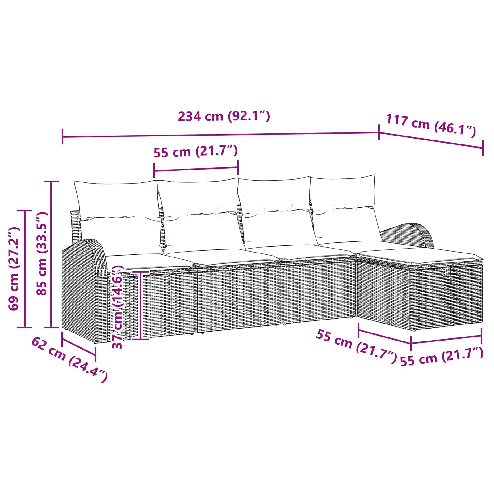 Bankstel met kussen met opslag Lichtgrijs poly rattan is nu te koop bij PeponiXL, paradijselijk wonen!