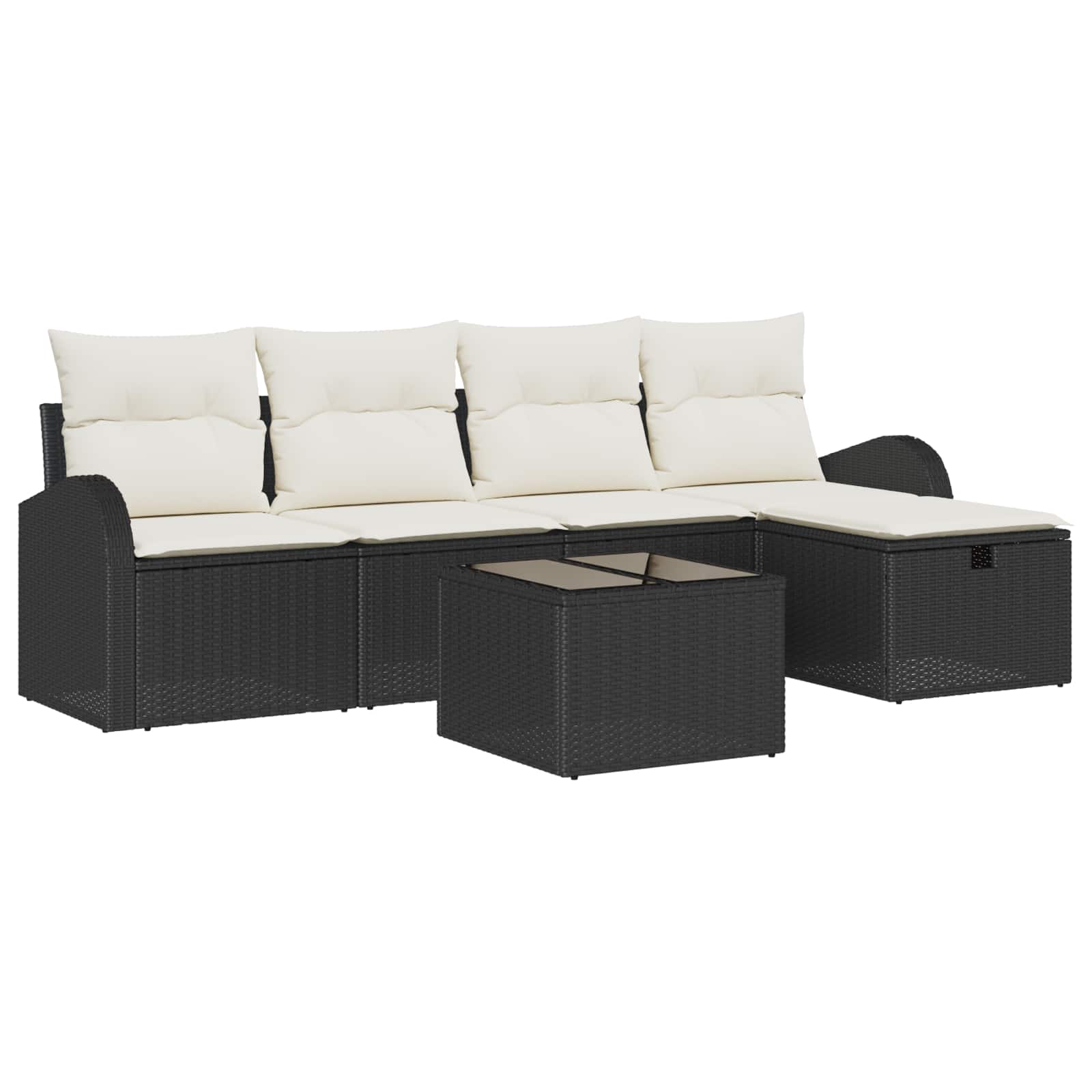 Bankstel met kussen met opslag 6 pcs Zwart en Crème poly rattan is nu te koop bij PeponiXL, paradijselijk wonen!