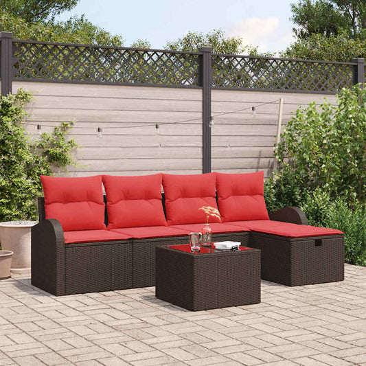 Bankstel met kussen met opslag Bruin en Rood poly rattan is nu te koop bij PeponiXL, paradijselijk wonen!