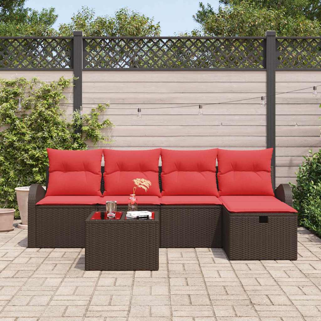 Bankstel met kussen met opslag Bruin en Rood poly rattan is nu te koop bij PeponiXL, paradijselijk wonen!