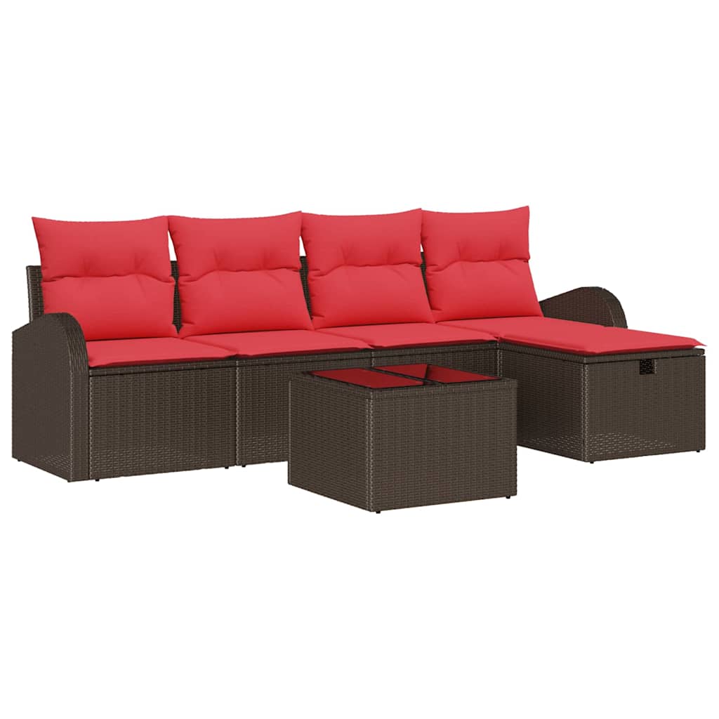 Bankstel met kussen met opslag Bruin en Rood poly rattan is nu te koop bij PeponiXL, paradijselijk wonen!