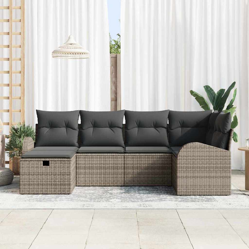 Bankstel met kussen met opslag 6 pcs Grijs poly rattan is nu te koop bij PeponiXL, paradijselijk wonen!
