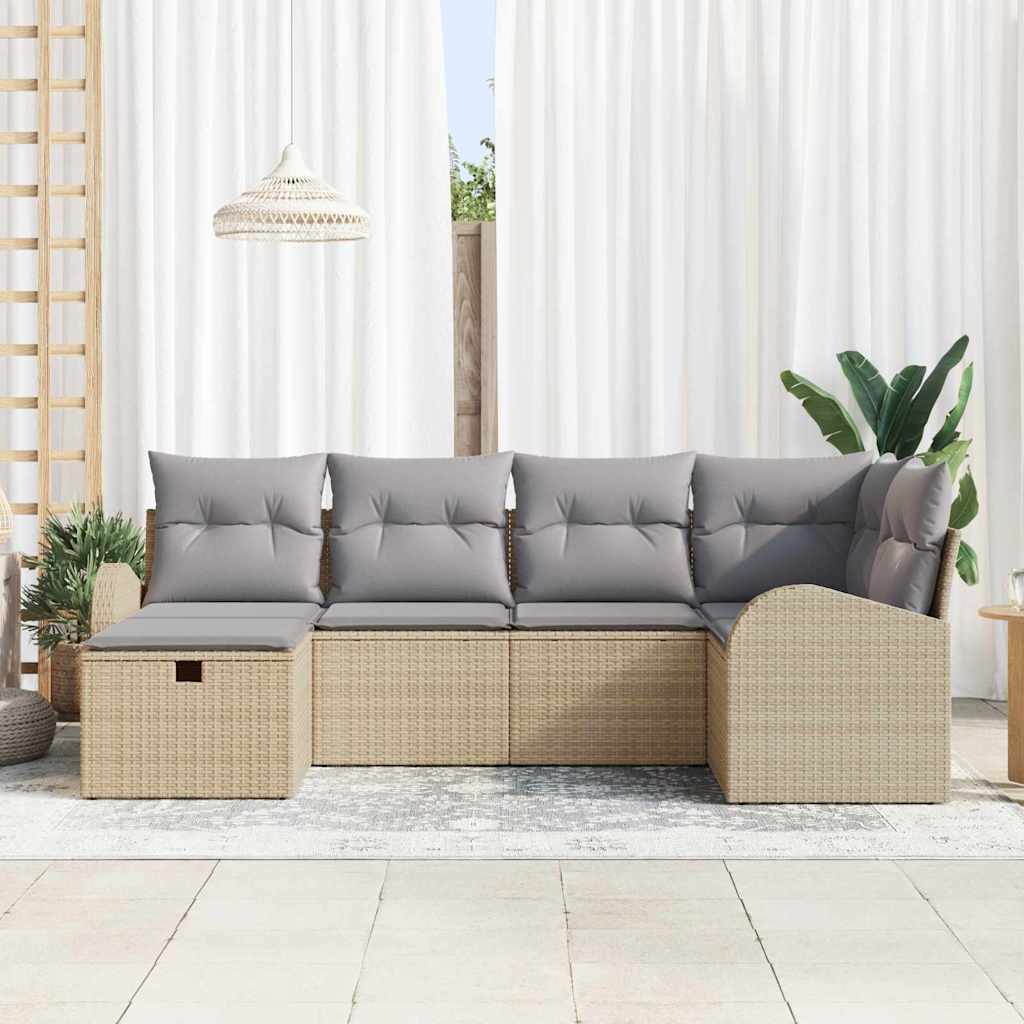 Bankstel met kussen met opslag Beige en Licht Grijs poly rattan is nu te koop bij PeponiXL, paradijselijk wonen!