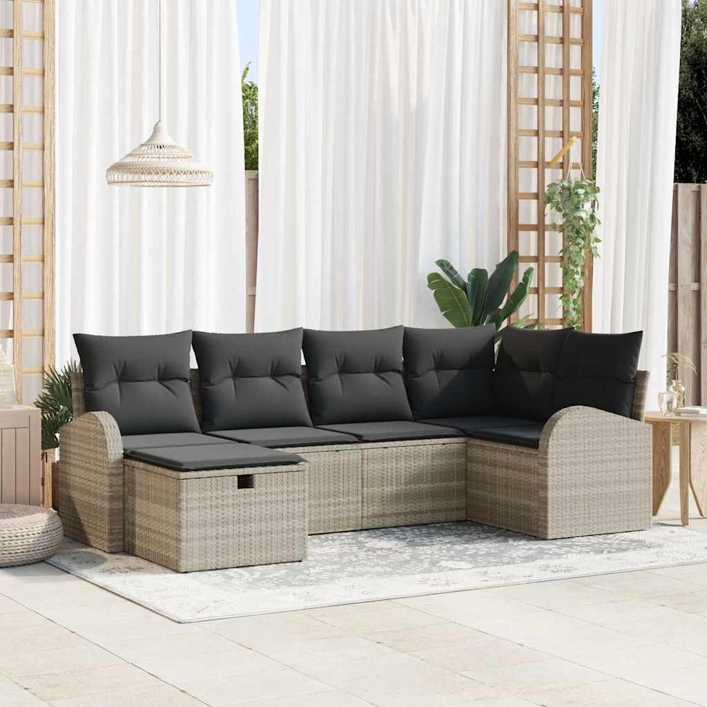 Bankstel met kussen met opslag 6 pcs Lichtgrijs poly rattan is nu te koop bij PeponiXL, paradijselijk wonen!