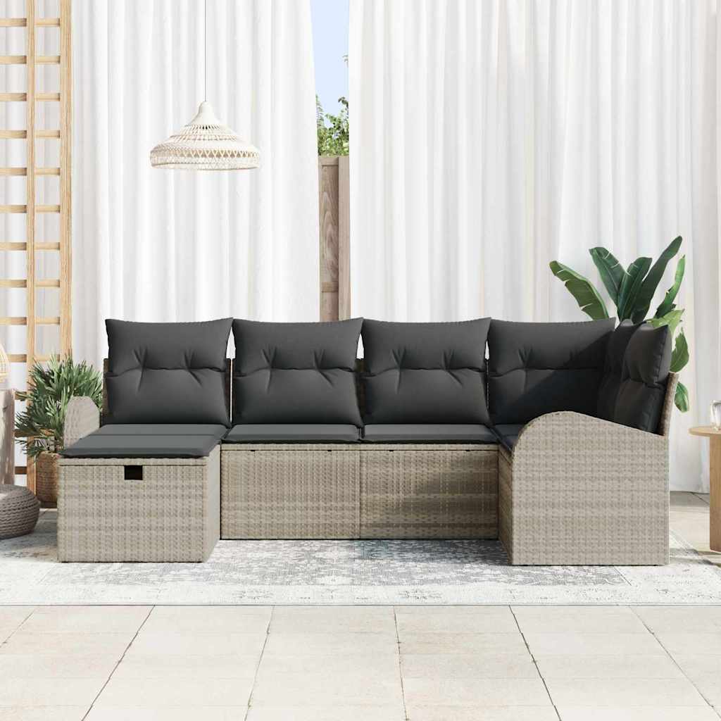 Bankstel met kussen met opslag 6 pcs Lichtgrijs poly rattan is nu te koop bij PeponiXL, paradijselijk wonen!