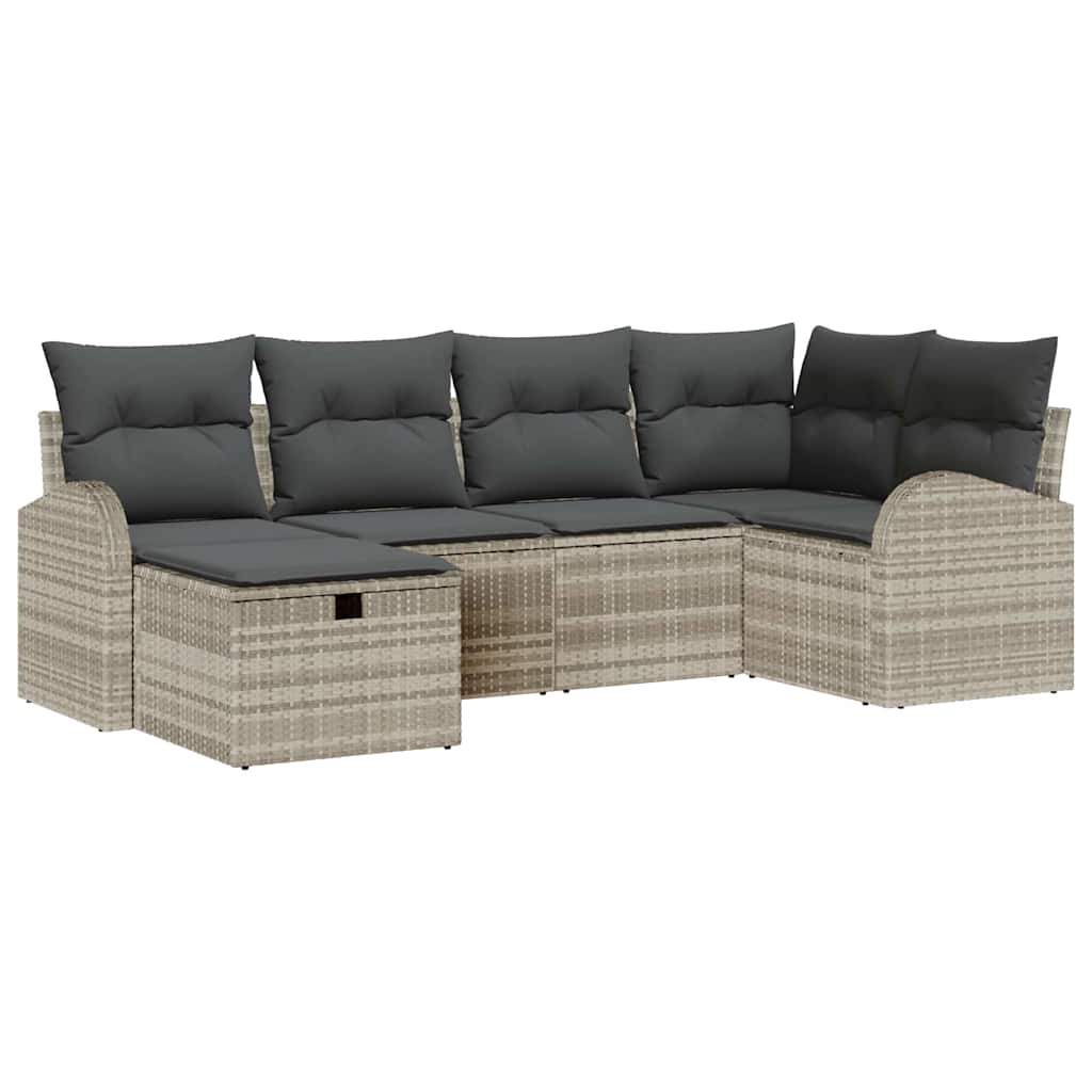 Bankstel met kussen met opslag 6 pcs Lichtgrijs poly rattan is nu te koop bij PeponiXL, paradijselijk wonen!