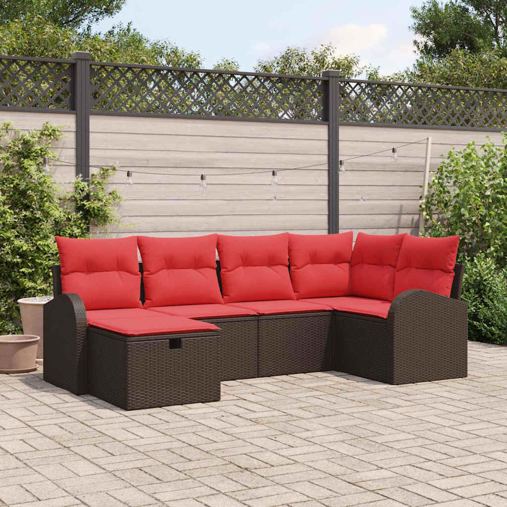Bankstel met kussen met opslag 6 pcs Bruin en Rood poly rattan is nu te koop bij PeponiXL, paradijselijk wonen!