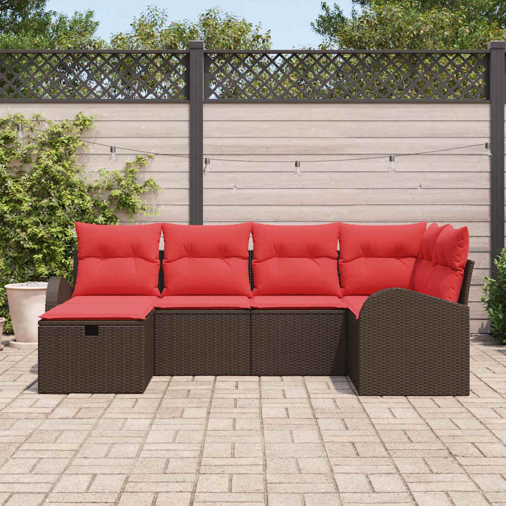 Bankstel met kussen met opslag 6 pcs Bruin en Rood poly rattan is nu te koop bij PeponiXL, paradijselijk wonen!