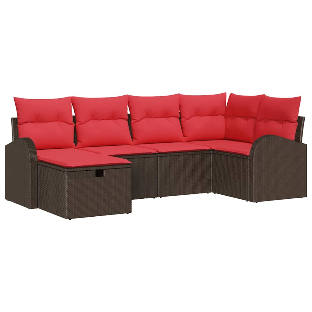 Bankstel met kussen met opslag 6 pcs Bruin en Rood poly rattan is nu te koop bij PeponiXL, paradijselijk wonen!