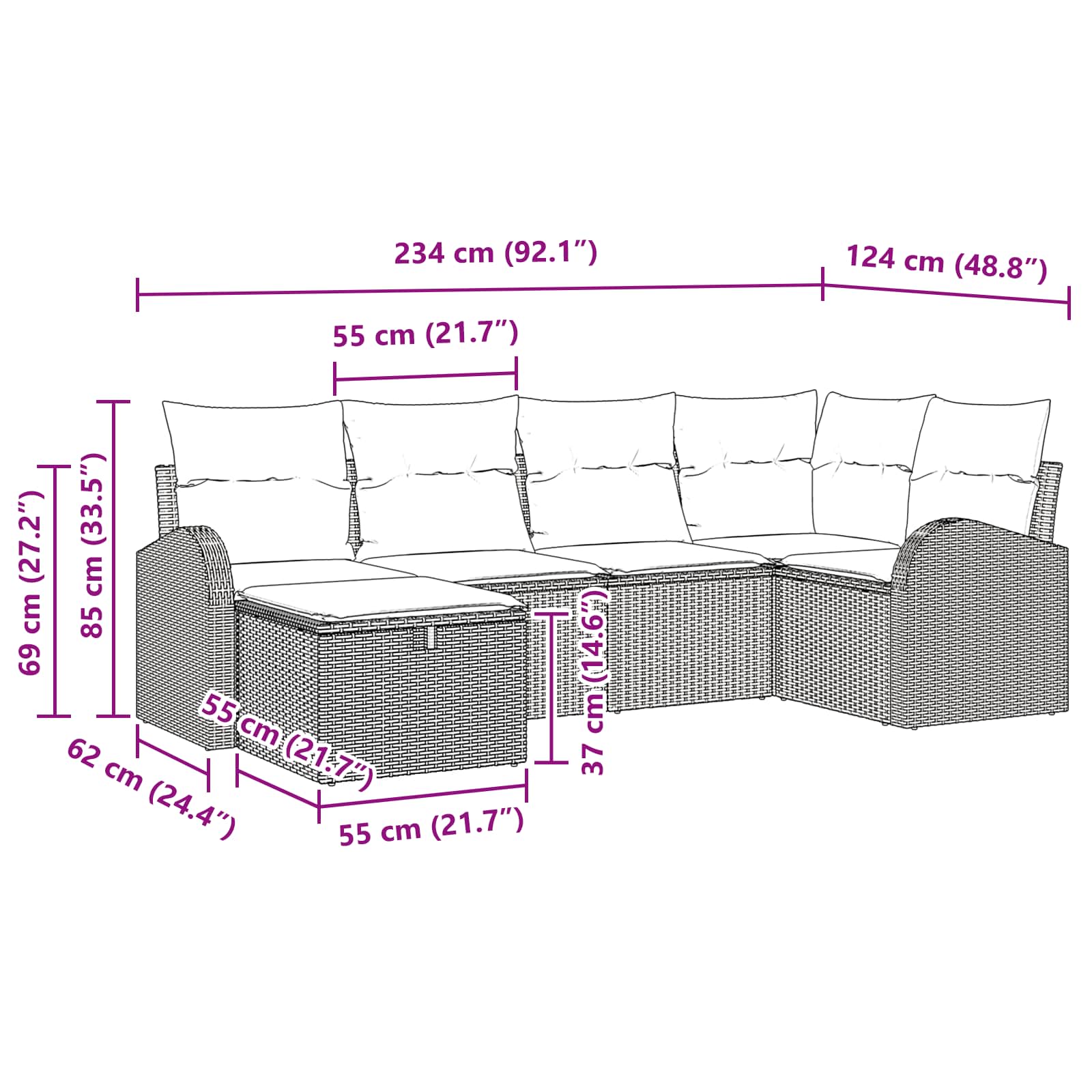 Bankstel met kussen met opslag 6 pcs Bruin en Rood poly rattan is nu te koop bij PeponiXL, paradijselijk wonen!