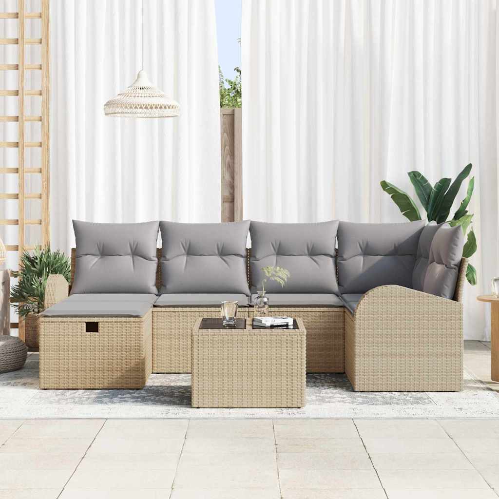 Bankstel met kussen met opslag Beige en Licht Grijs poly rattan is nu te koop bij PeponiXL, paradijselijk wonen!