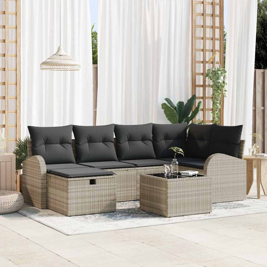 Bankstel met kussen met opslag 7 pcs Lichtgrijs poly rattan is nu te koop bij PeponiXL, paradijselijk wonen!