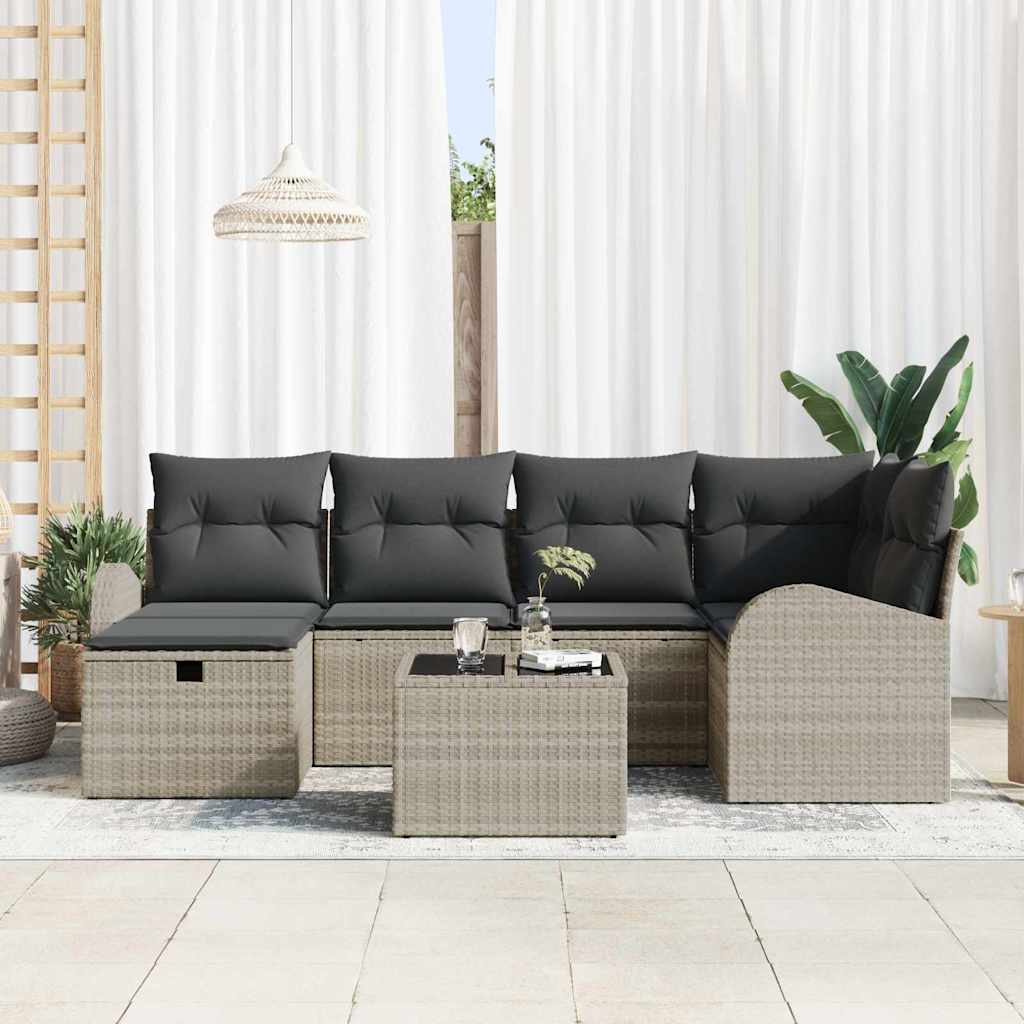 Bankstel met kussen met opslag 7 pcs Lichtgrijs poly rattan is nu te koop bij PeponiXL, paradijselijk wonen!