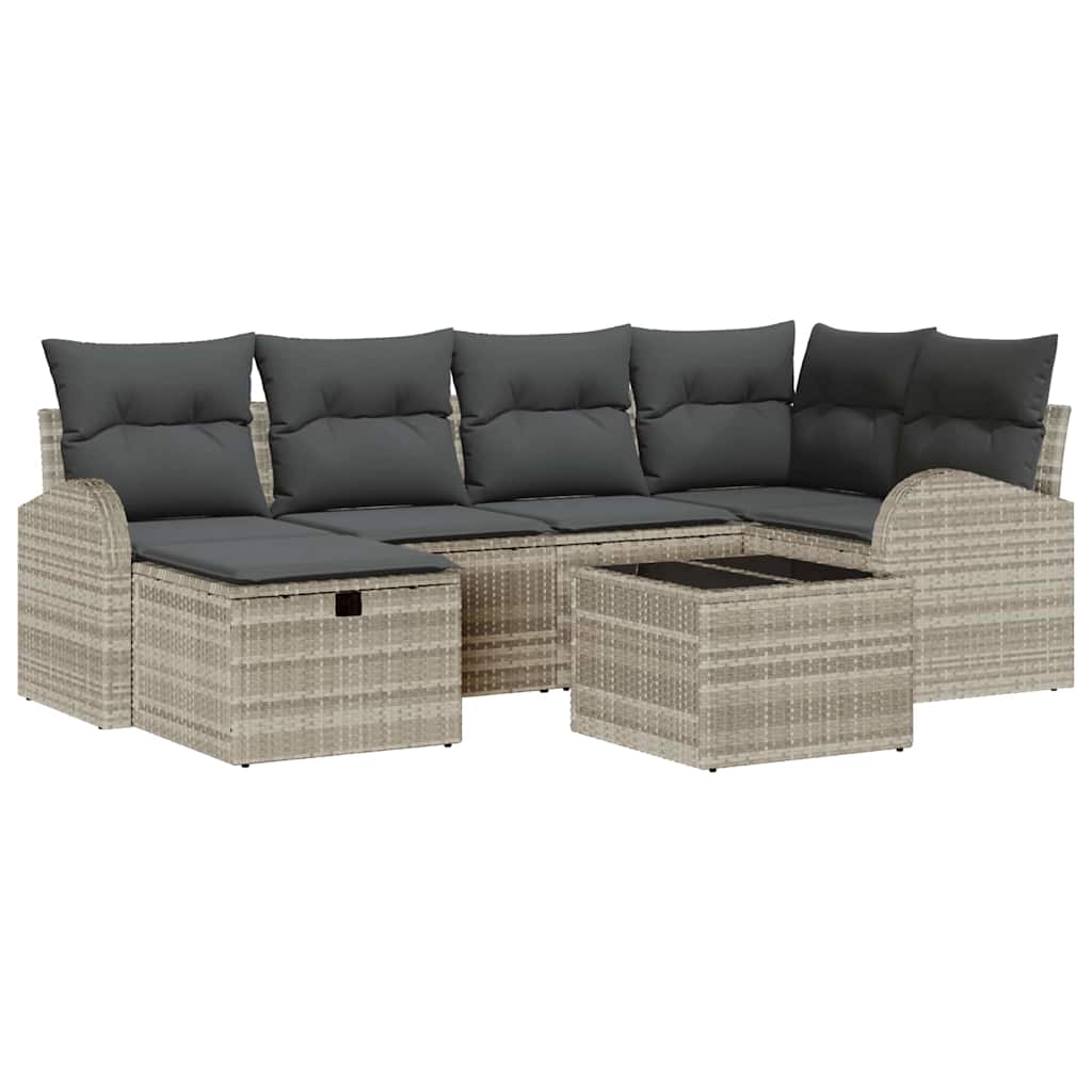 Bankstel met kussen met opslag 7 pcs Lichtgrijs poly rattan is nu te koop bij PeponiXL, paradijselijk wonen!