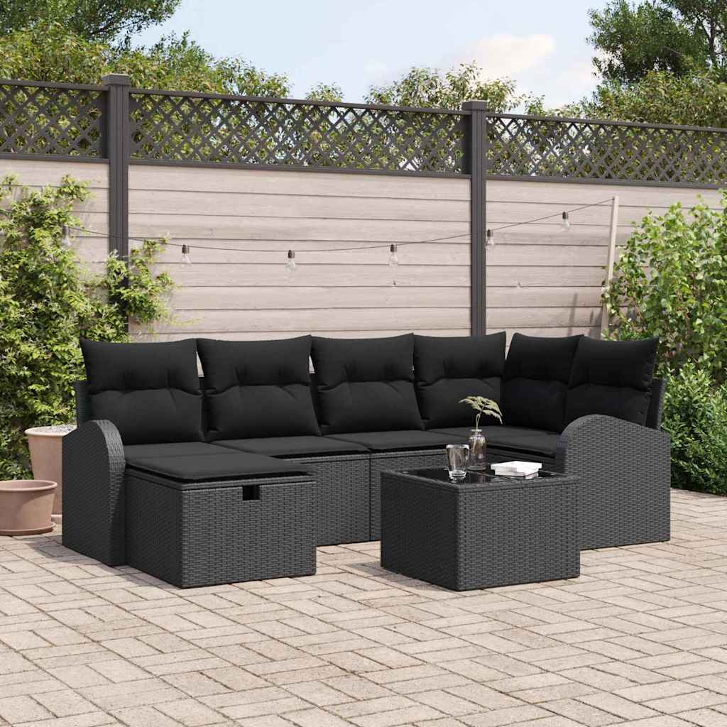 Tuin Sofa Set 7 pcs Zwart 234 x 124 x 85 cm Poly riet is nu te koop bij PeponiXL, paradijselijk wonen!
