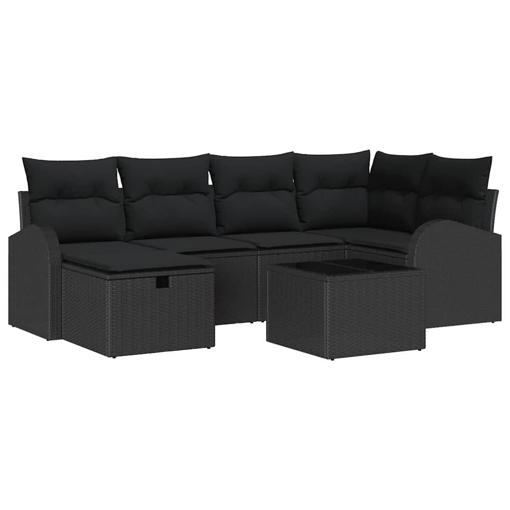 Tuin Sofa Set 7 pcs Zwart 234 x 124 x 85 cm Poly riet is nu te koop bij PeponiXL, paradijselijk wonen!