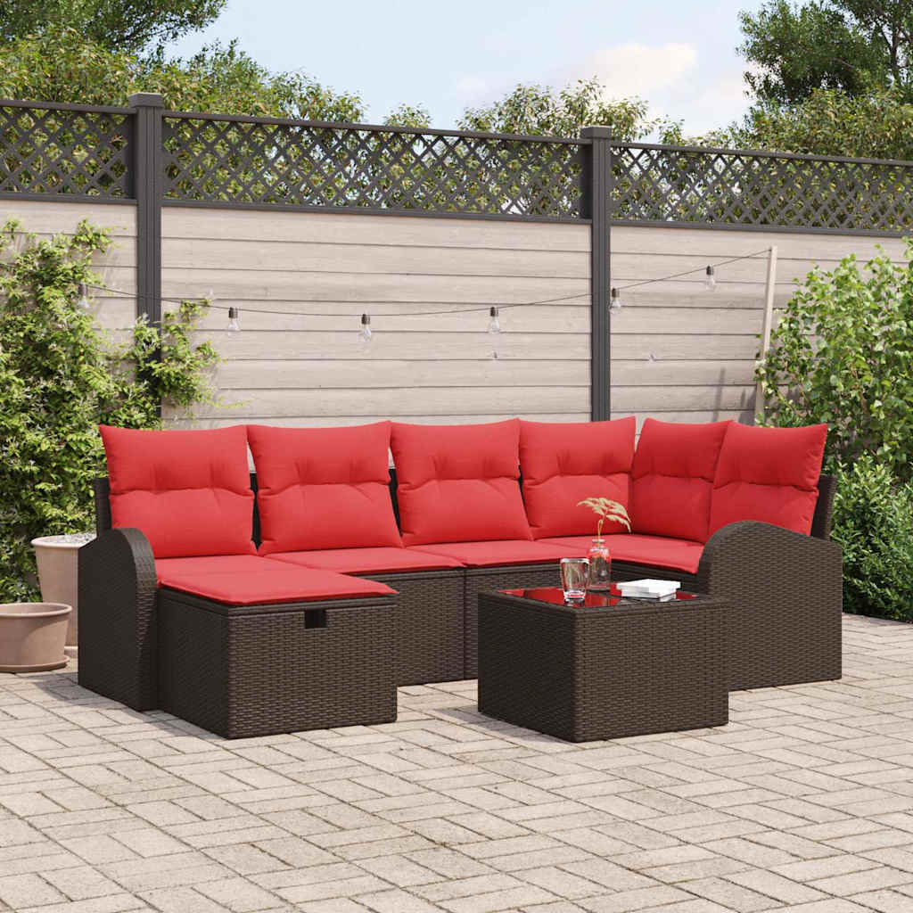 Bankstel met kussen met opslag Bruin en Rood poly rattan is nu te koop bij PeponiXL, paradijselijk wonen!