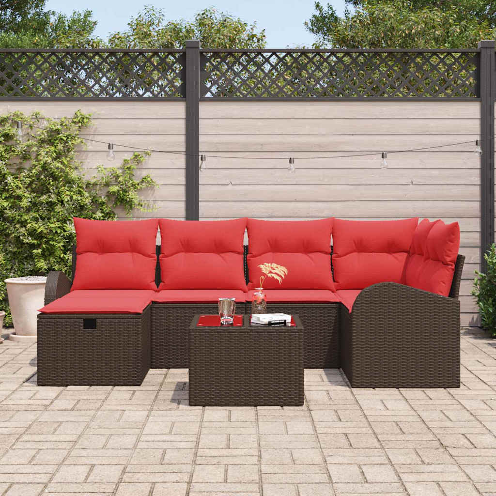 Bankstel met kussen met opslag Bruin en Rood poly rattan is nu te koop bij PeponiXL, paradijselijk wonen!