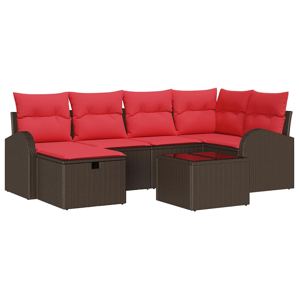 Bankstel met kussen met opslag Bruin en Rood poly rattan is nu te koop bij PeponiXL, paradijselijk wonen!