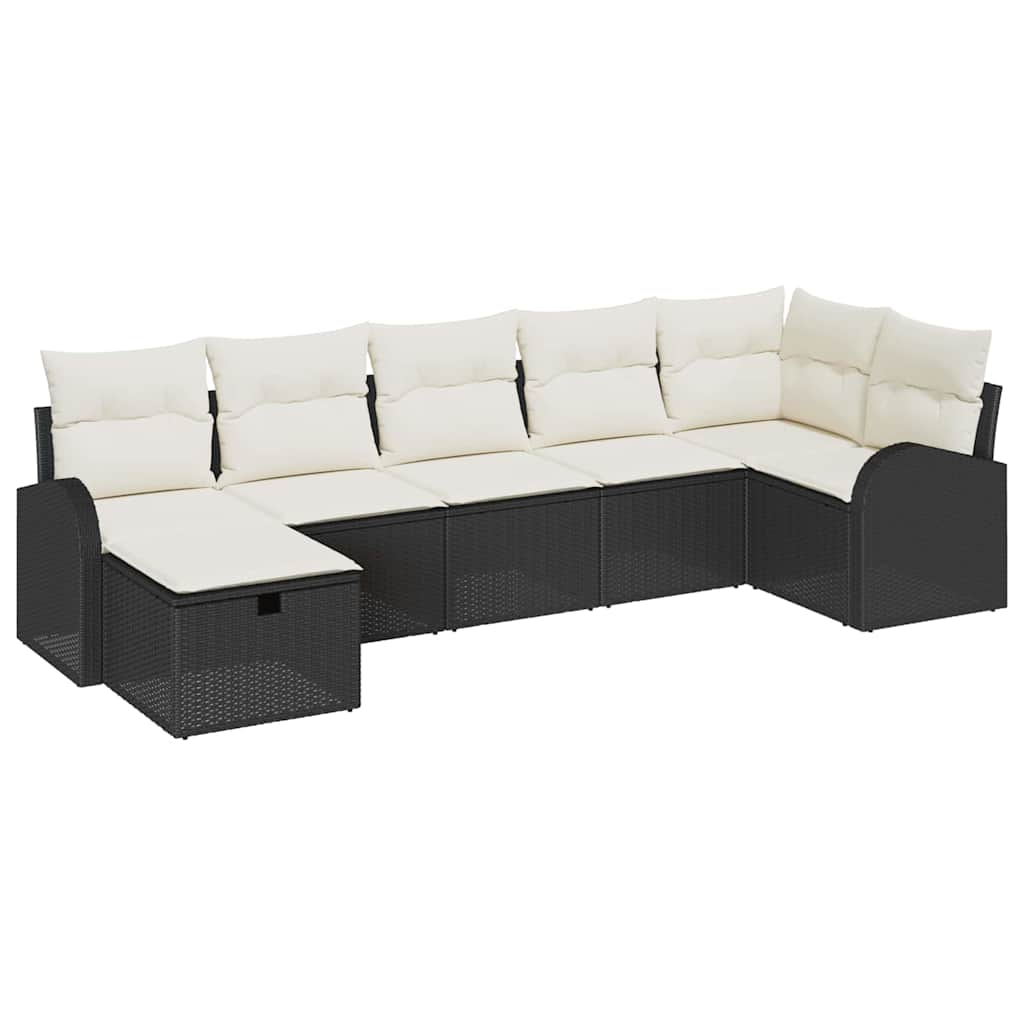 Bankstel met kussen met opslag 7 pcs Zwart en Crème poly rattan is nu te koop bij PeponiXL, paradijselijk wonen!