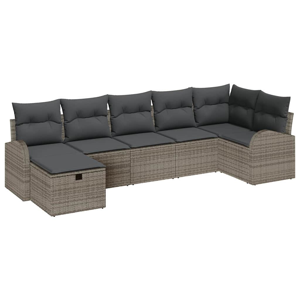 Bankstel met kussen met opslag 7 pcs Grijs poly rattan is nu te koop bij PeponiXL, paradijselijk wonen!