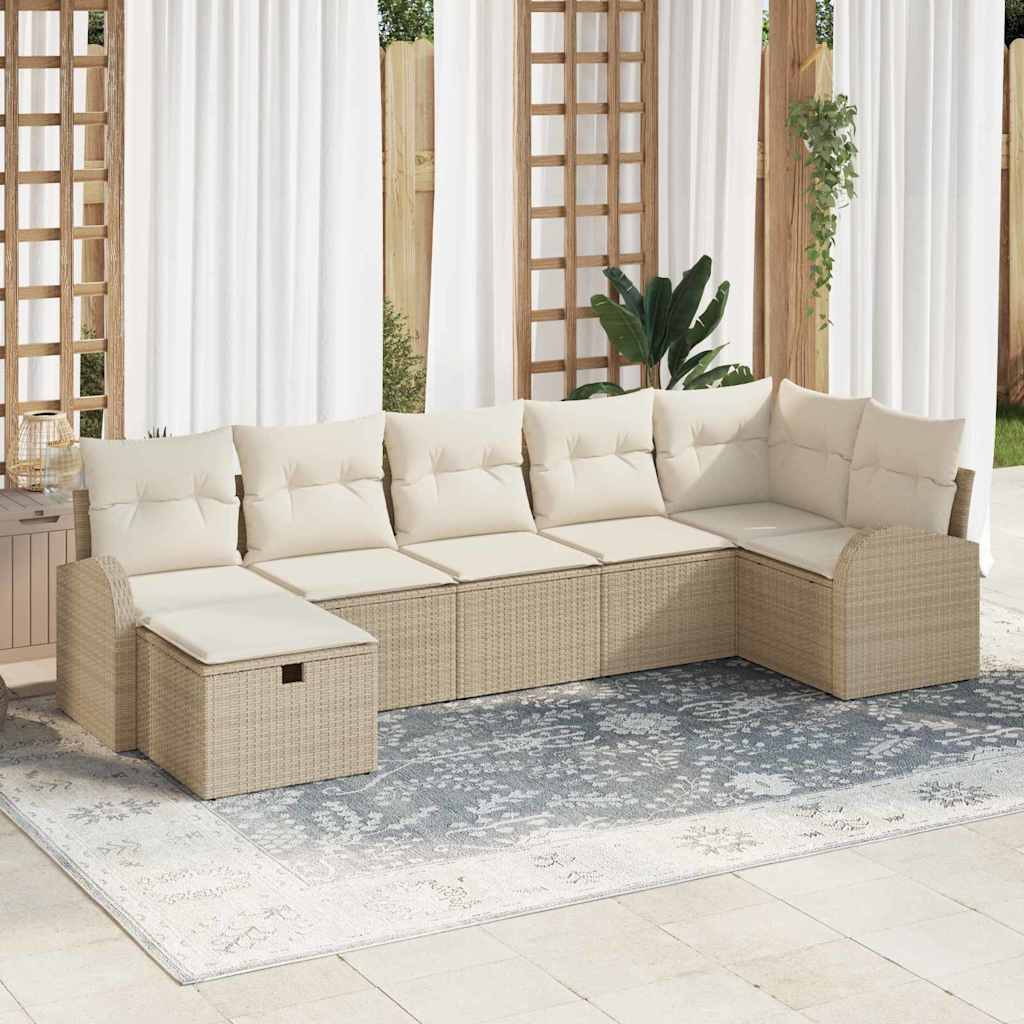 Bankstel met kussen met opslag Beige en Crème poly rattan is nu te koop bij PeponiXL, paradijselijk wonen!