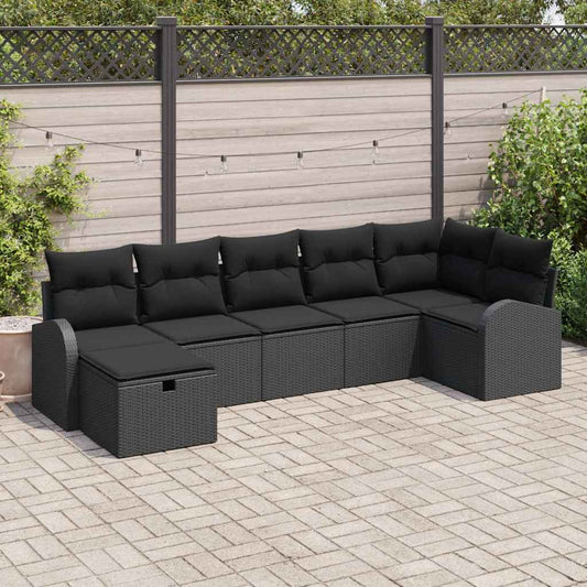 Bankstel met kussen met opslag 7 pcs Zwart poly rattan is nu te koop bij PeponiXL, paradijselijk wonen!