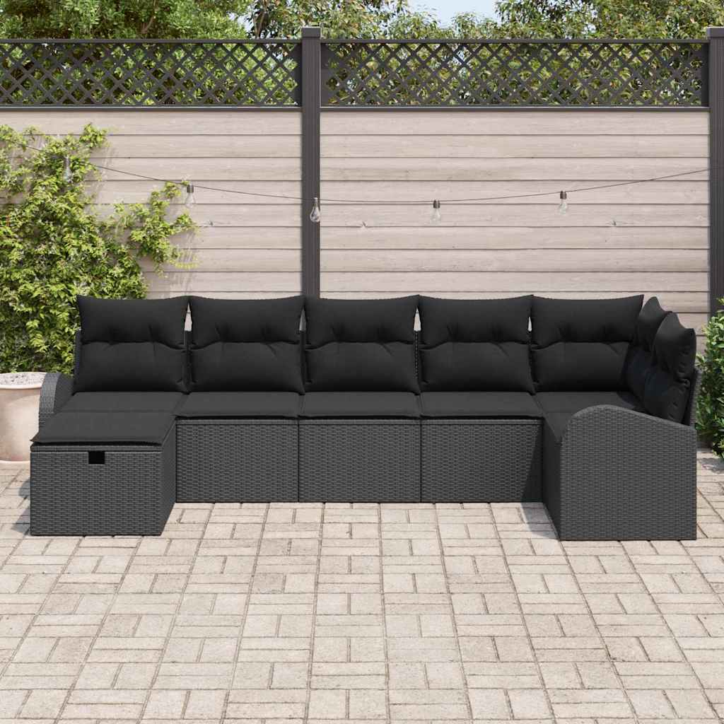 Bankstel met kussen met opslag 7 pcs Zwart poly rattan is nu te koop bij PeponiXL, paradijselijk wonen!