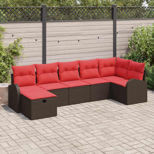 Bankstel met kussen met opslag Bruin en Rood poly rattan is nu te koop bij PeponiXL, paradijselijk wonen!
