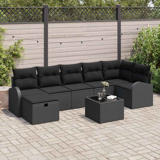 Bankstel met kussen met opslag 8 pcs Zwart poly rattan is nu te koop bij PeponiXL, paradijselijk wonen!