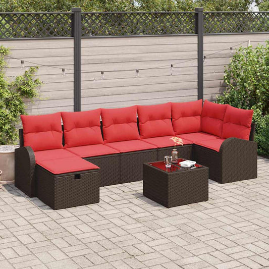 Bankstel met kussen met opslag 8 pcs Bruin en Rood poly rattan is nu te koop bij PeponiXL, paradijselijk wonen!