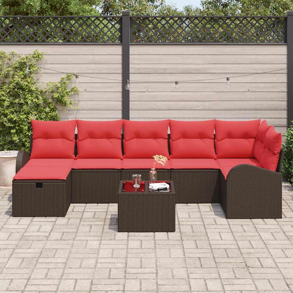 Bankstel met kussen met opslag 8 pcs Bruin en Rood poly rattan is nu te koop bij PeponiXL, paradijselijk wonen!