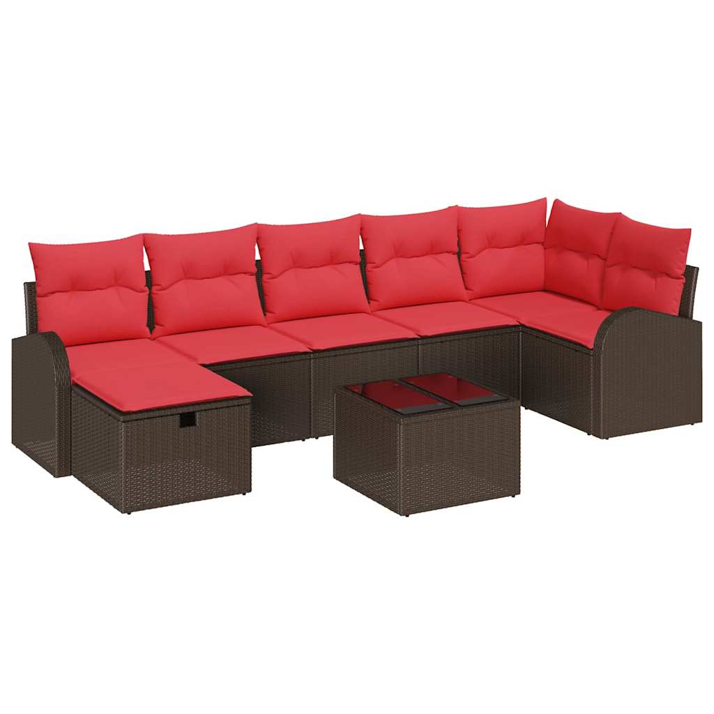 Bankstel met kussen met opslag 8 pcs Bruin en Rood poly rattan is nu te koop bij PeponiXL, paradijselijk wonen!