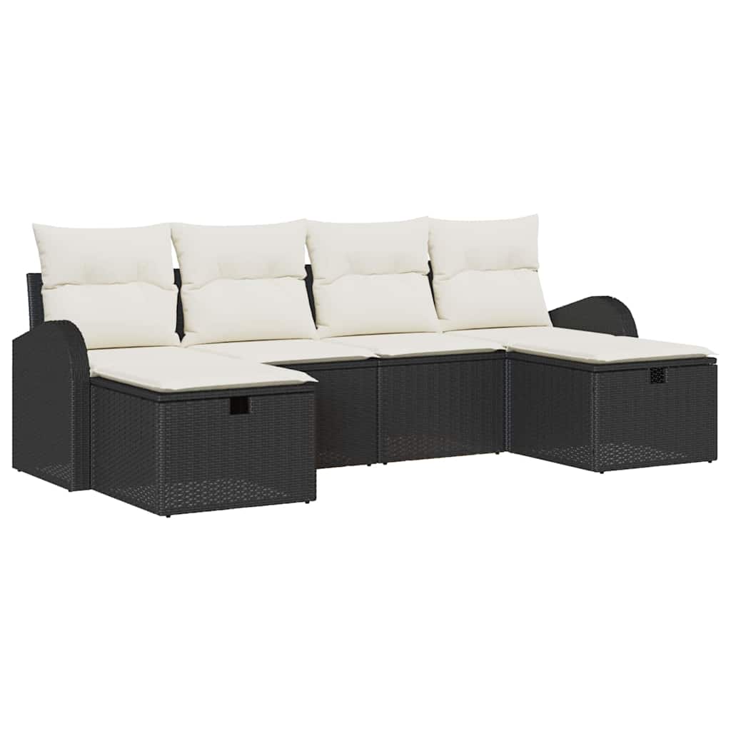Bankstel met kussen met opslag 6 pcs Zwart en Crème poly rattan is nu te koop bij PeponiXL, paradijselijk wonen!