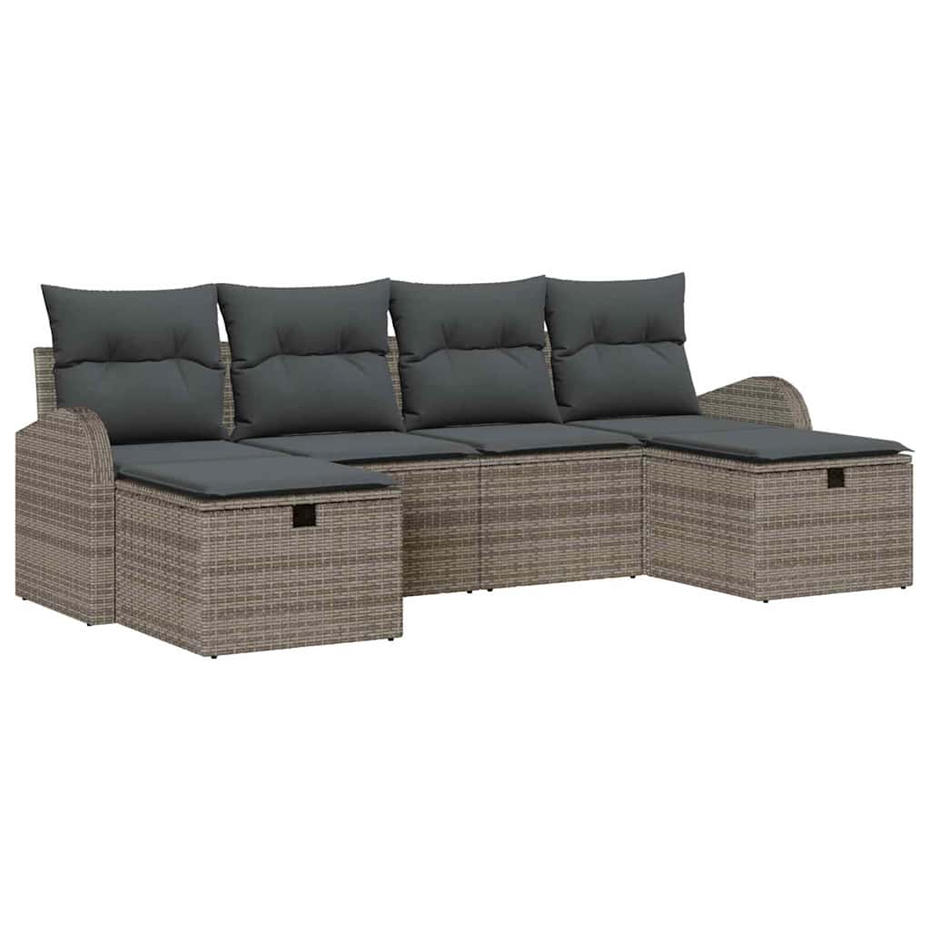 Bankstel met kussen met opslag 6 pcs Grijs poly rattan is nu te koop bij PeponiXL, paradijselijk wonen!