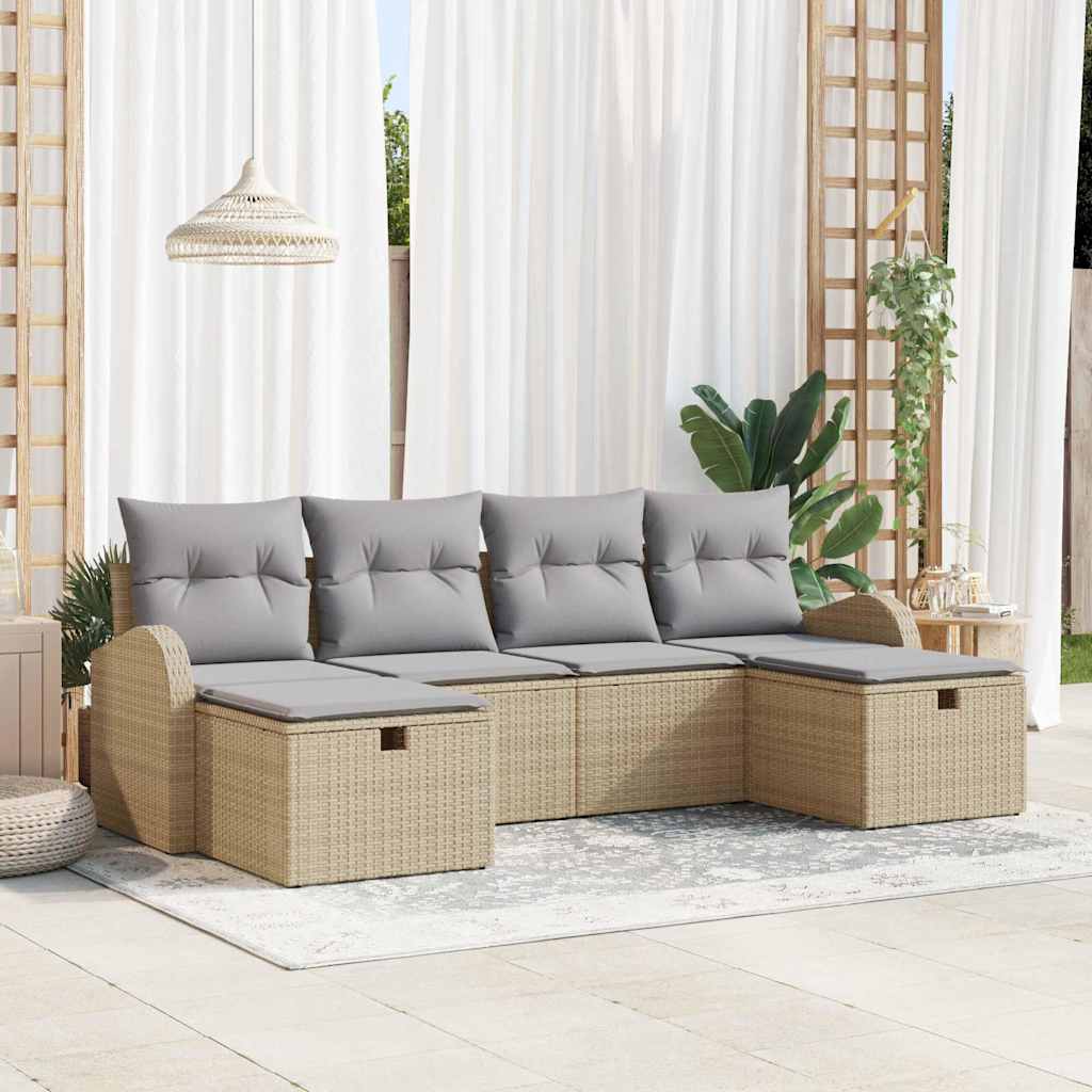 Bankstel met kussen 6 pcs Beige en Licht Grijs poly rattan is nu te koop bij PeponiXL, paradijselijk wonen!