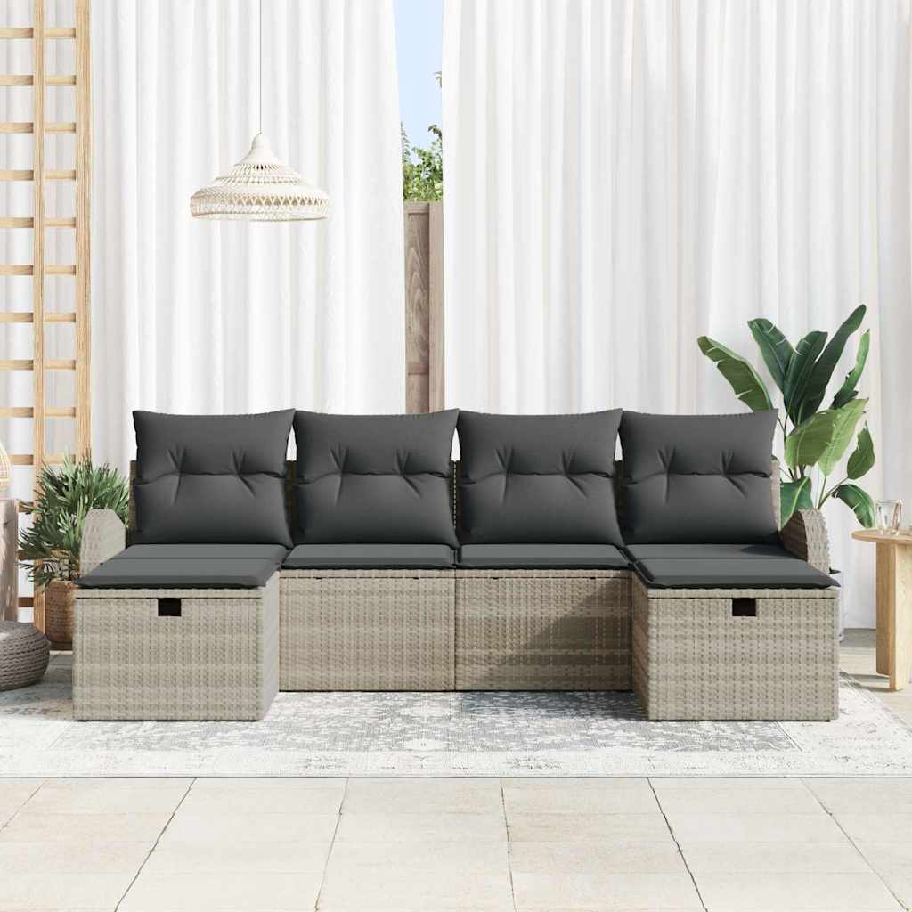 Bankstel met kussen met opslag 6 pcs Lichtgrijs poly rattan is nu te koop bij PeponiXL, paradijselijk wonen!