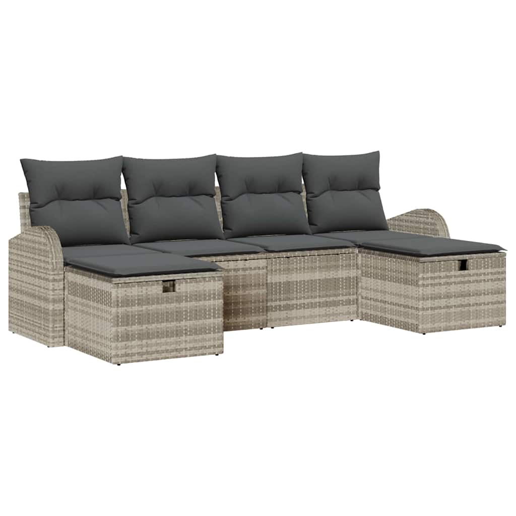 Bankstel met kussen met opslag 6 pcs Lichtgrijs poly rattan is nu te koop bij PeponiXL, paradijselijk wonen!