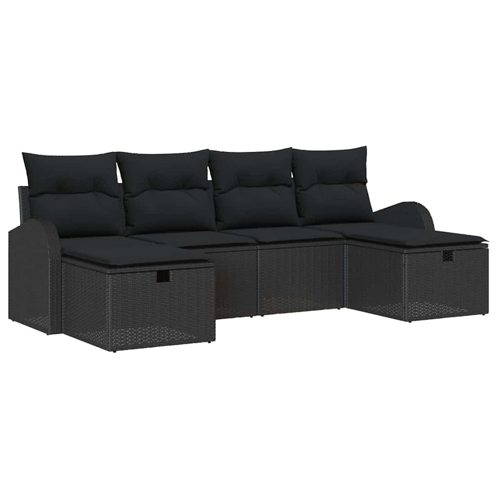 Bankstel met kussen met opslag 6 pcs Zwart poly rattan is nu te koop bij PeponiXL, paradijselijk wonen!