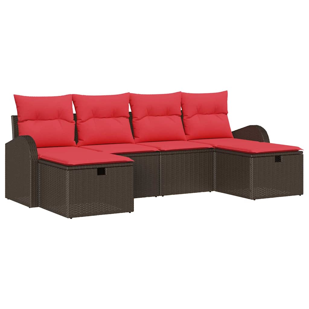 Bankstel met kussen met opslag 6 pcs Bruin en Rood poly rattan is nu te koop bij PeponiXL, paradijselijk wonen!