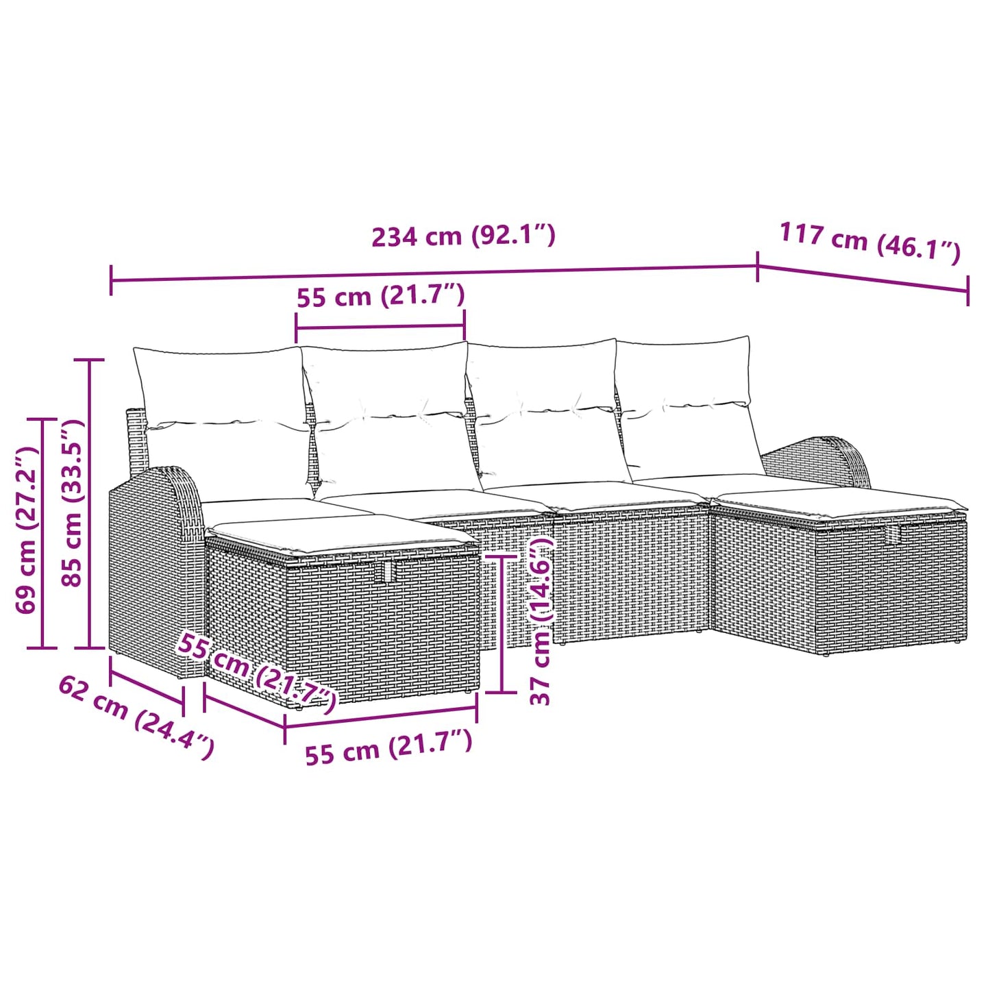 Bankstel met kussen met opslag 6 pcs Bruin en Rood poly rattan is nu te koop bij PeponiXL, paradijselijk wonen!