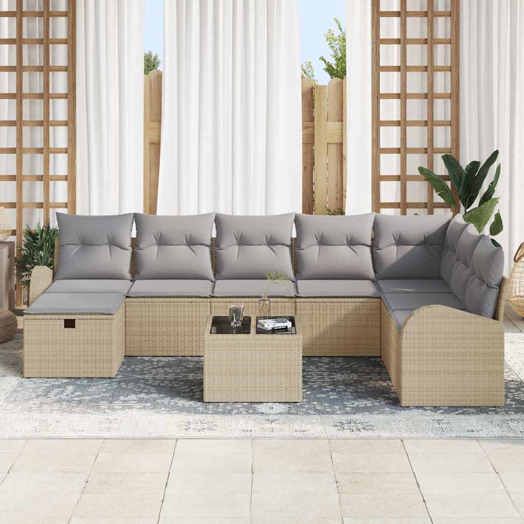 Bankstel met kussen met opslag beige en lichtgrijs poly rattan is nu te koop bij PeponiXL, paradijselijk wonen!