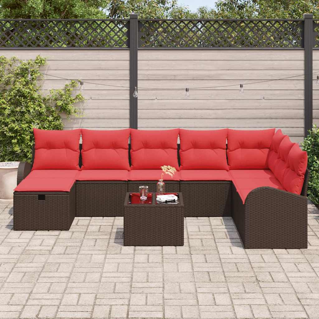 Bankstel met kussen met opslag 9 pcs Bruin en Rood poly rattan is nu te koop bij PeponiXL, paradijselijk wonen!