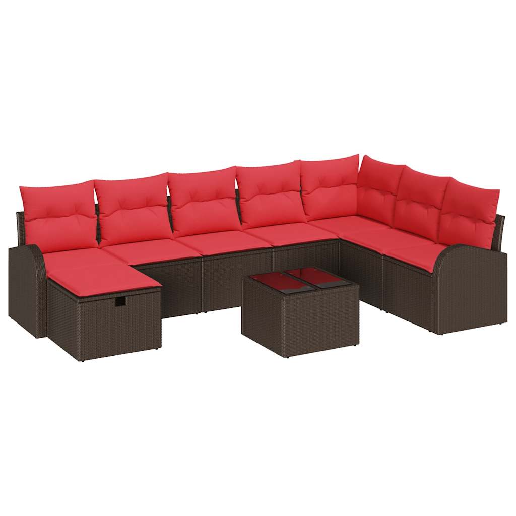 Bankstel met kussen met opslag 9 pcs Bruin en Rood poly rattan is nu te koop bij PeponiXL, paradijselijk wonen!