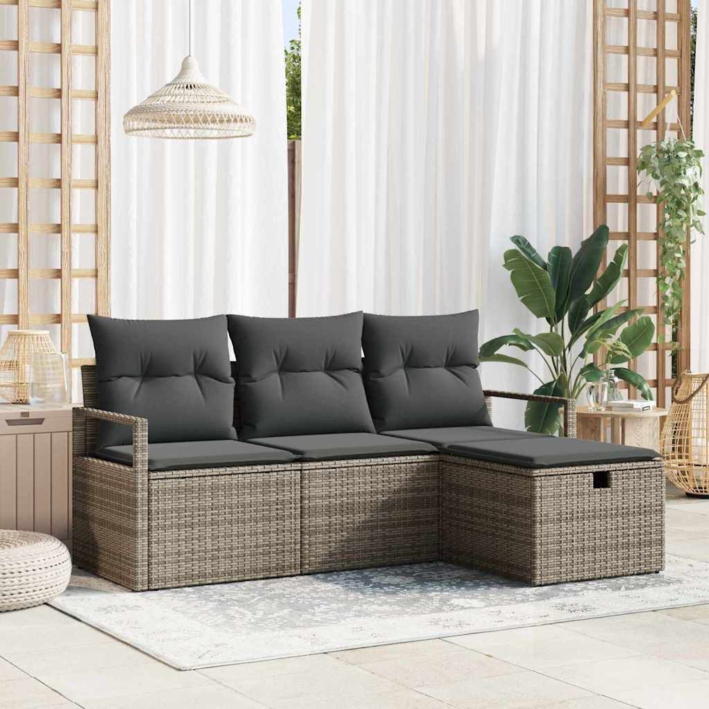 Bankstel met kussen met opslag 4 pcs Grijs poly rattan is nu te koop bij PeponiXL, paradijselijk wonen!