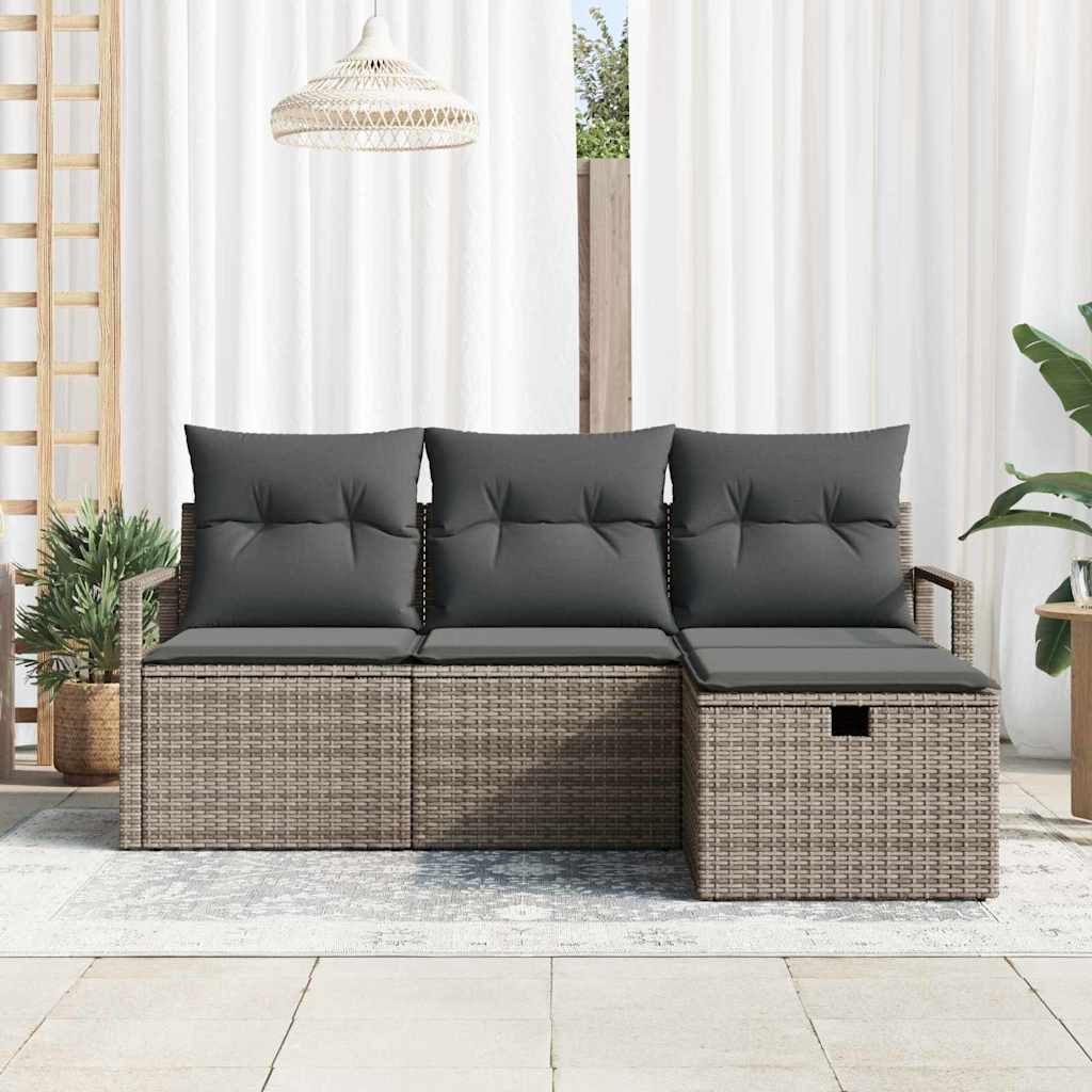Bankstel met kussen met opslag 4 pcs Grijs poly rattan is nu te koop bij PeponiXL, paradijselijk wonen!