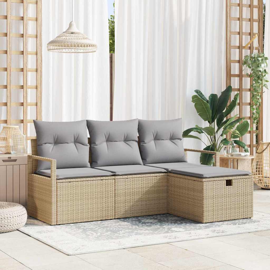 Bankstel 4 st 4-Aantal zitplaatsen Beige en Licht Grijs
